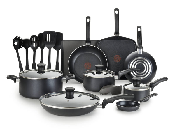 T - Fal Essentials 20 Pc. Nonstick Cookware Set, Black